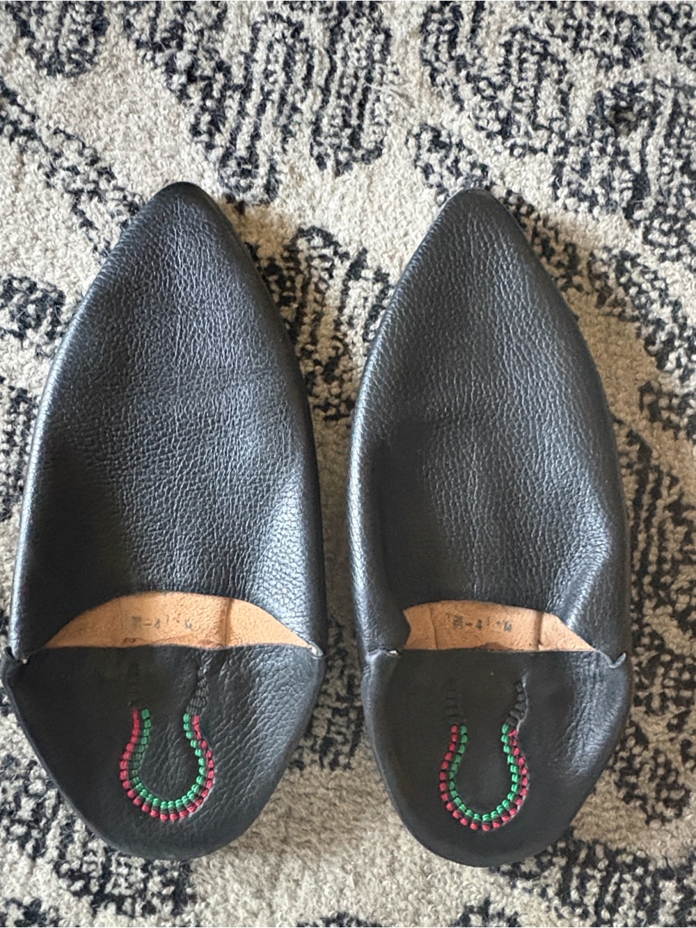 Black Leather Slip-On Flats with Beaded Detail